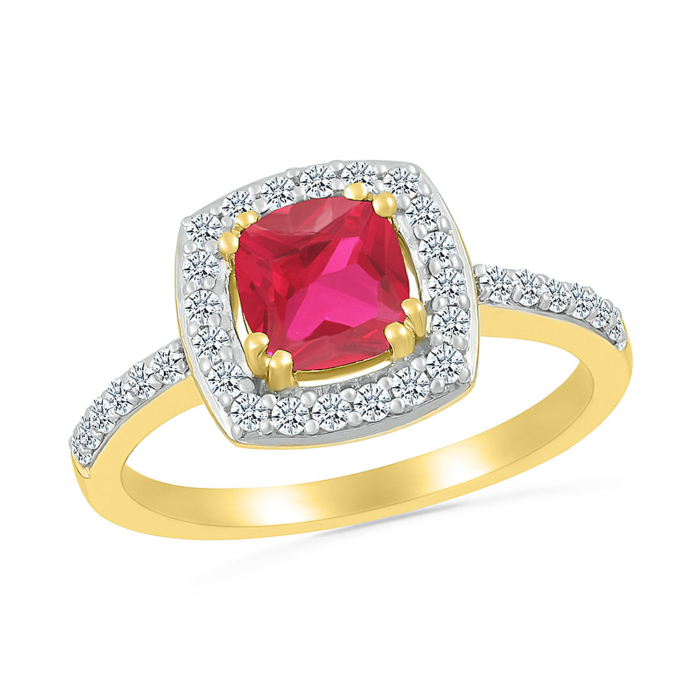 14k Yellow Gold 0.25 CTW Diamond ring with Created Ruby