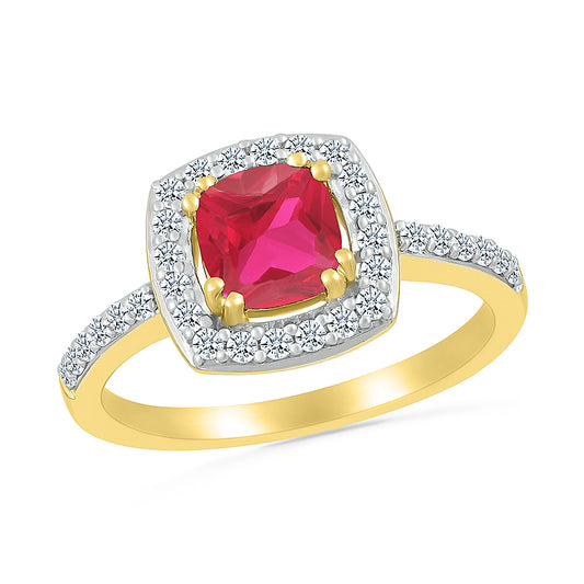 14k Yellow Gold 0.25 CTW Diamond ring with Created Ruby
