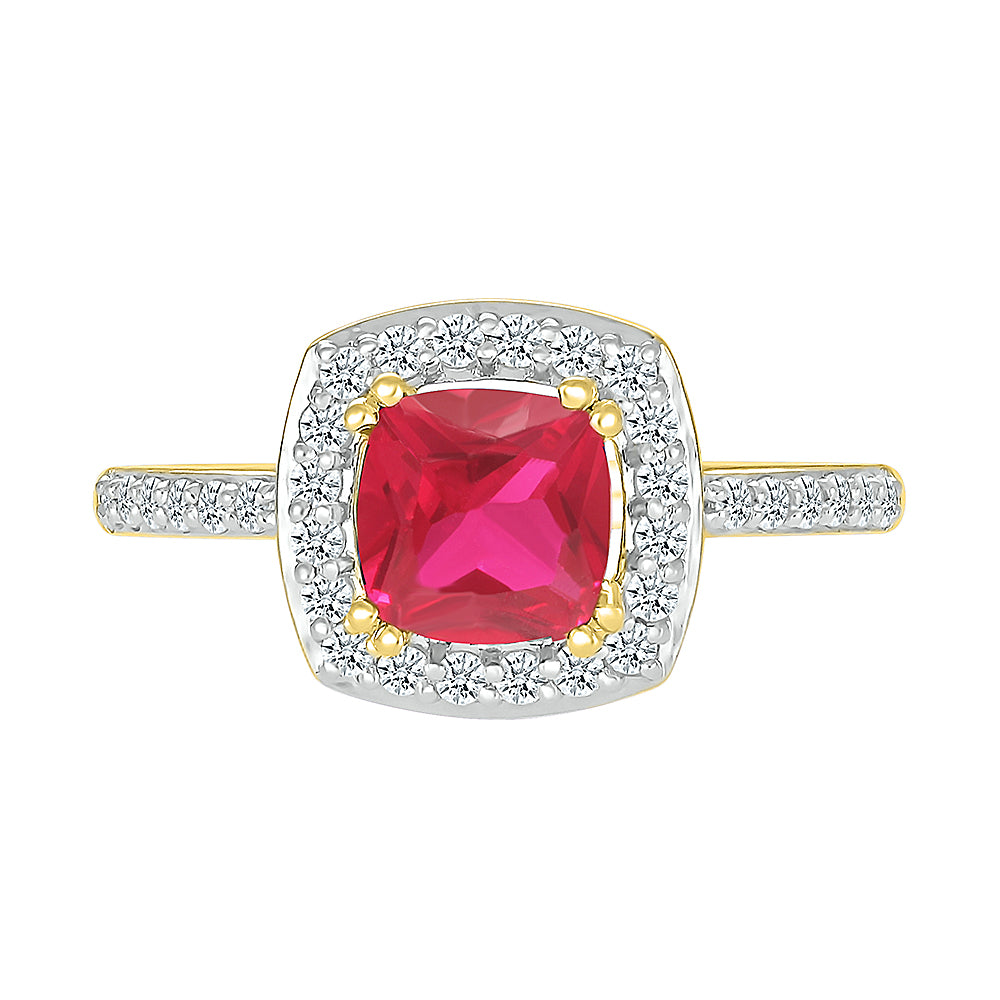 14k Yellow Gold 0.25 CTW Diamond ring with Created Ruby