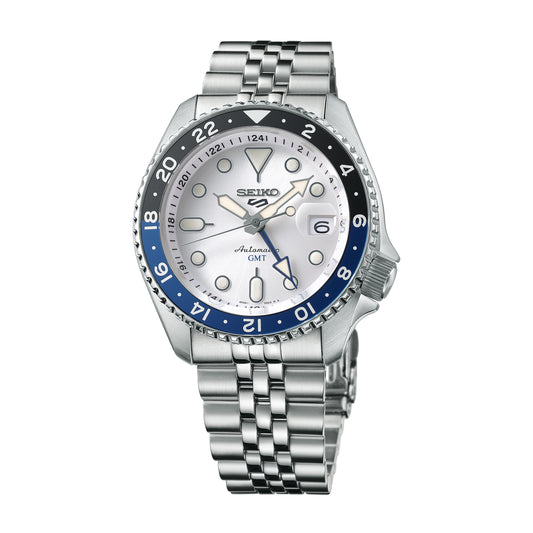 Seiko 5 Men's Sports Automatic GMT Silver Dial Watch SSK033