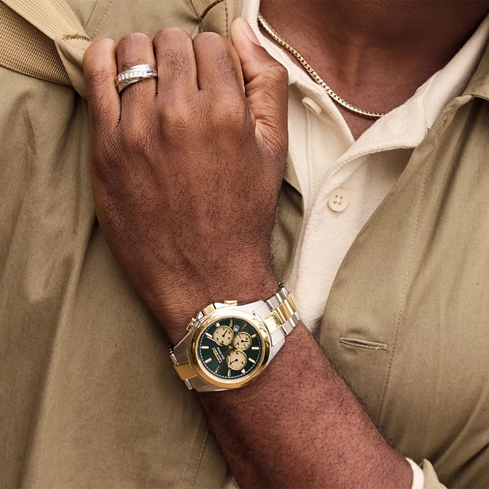 Citizen Eco-Drive Sport Luxury Green Dial Two-Tone Stainless Steel Bracelet Watch 40mm - CA4684-54X