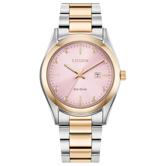 Ladies' Citizen Eco-Drive® Diamond Accent Rose Two-Tone Watch with Pink Dial (Model: EW2706-58X)