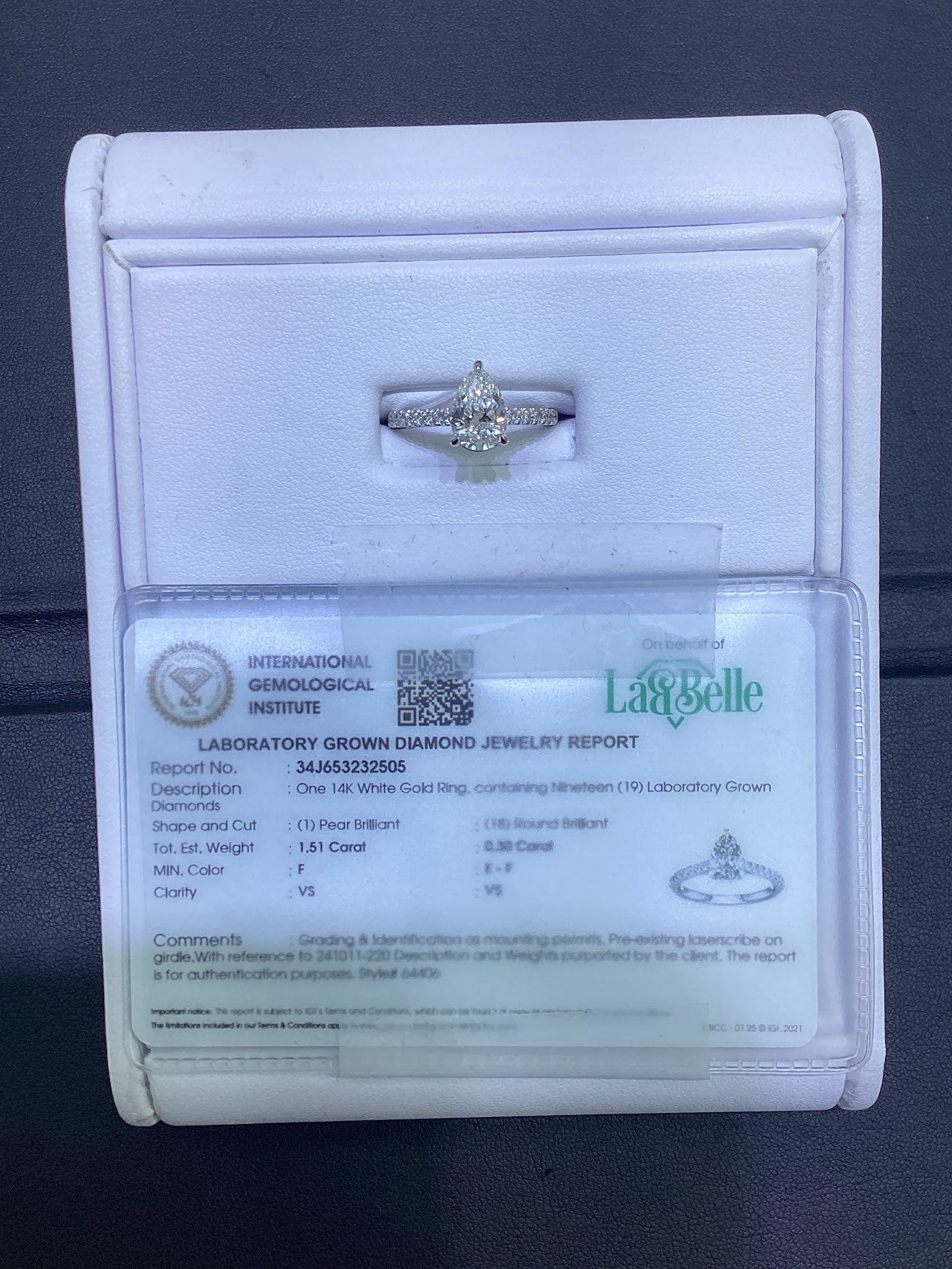14kt White Gold 1.75 CTW Teardrop Lab Diamond Ring