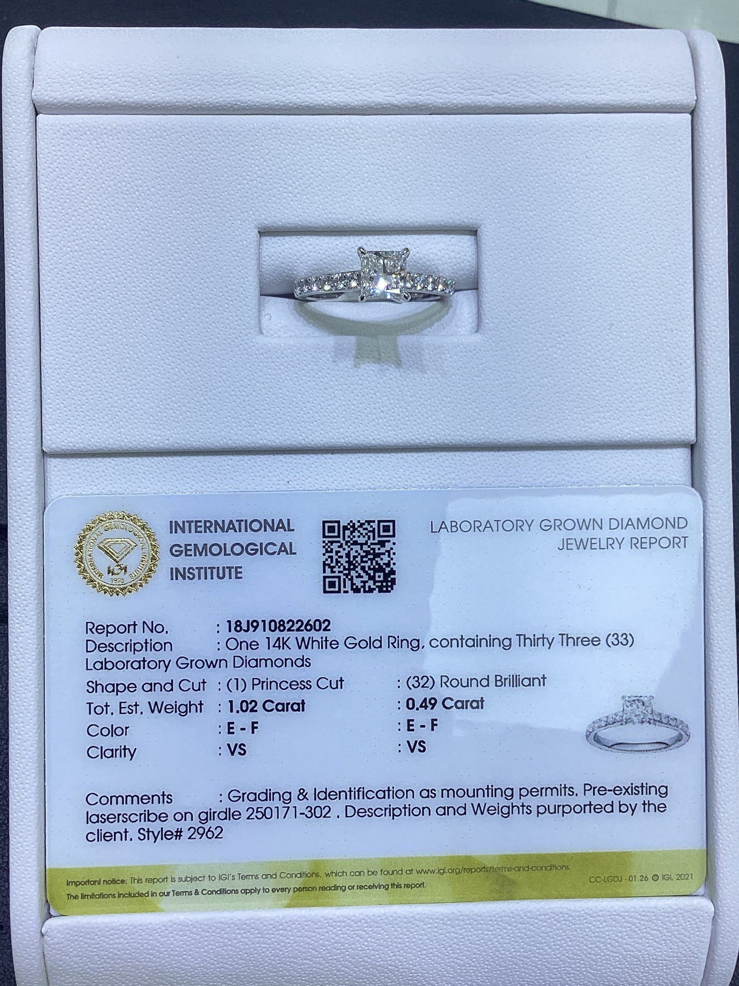 14kt White Gold 1.50 CTW Princess Square Lab Diamond Ring