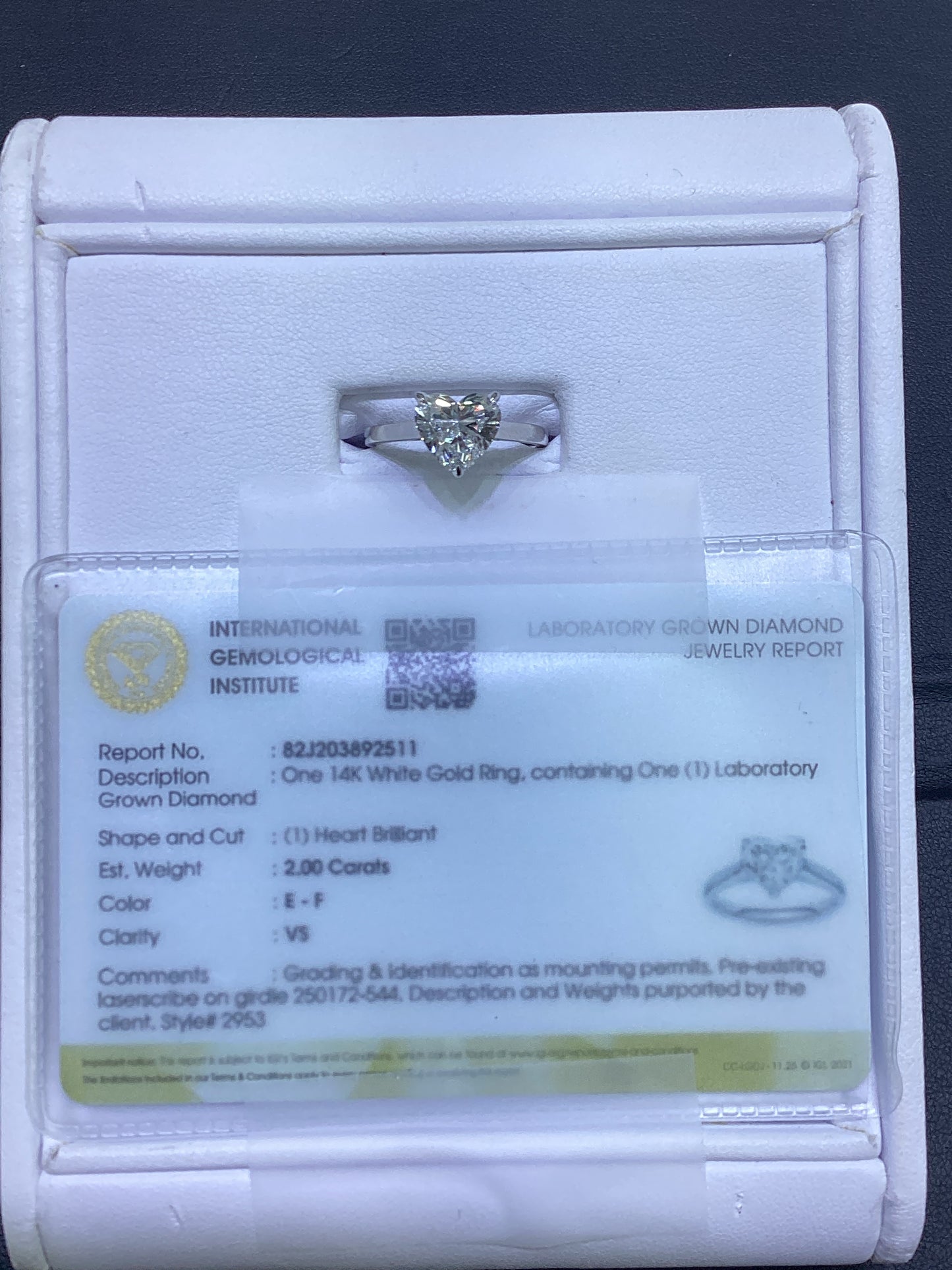 14kt White Gold 2 CTW Heart Lab Diamond Solitaire Ring