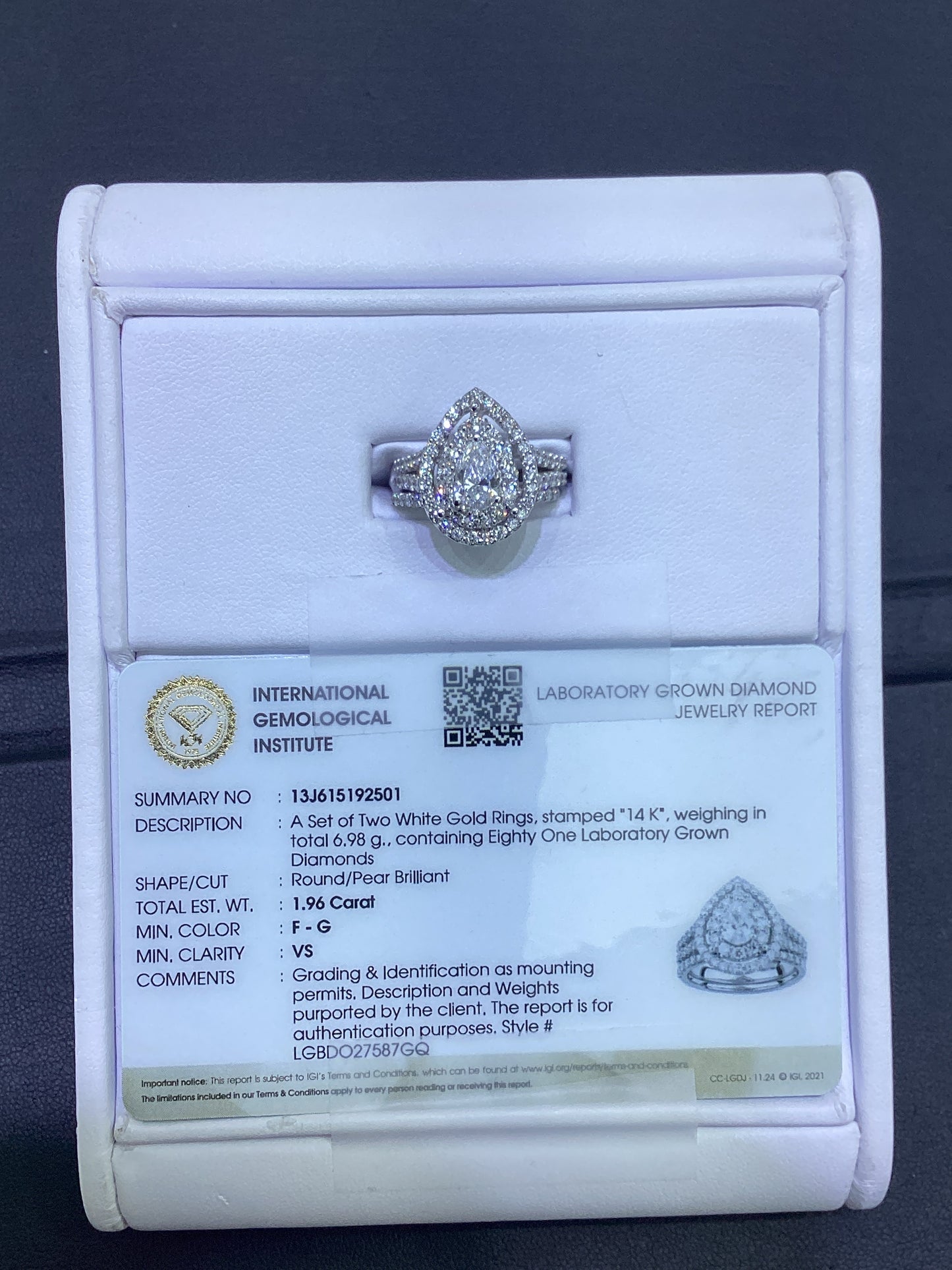 14kt White Gold 1.96 CTW Teardrop Lab Diamond Ring