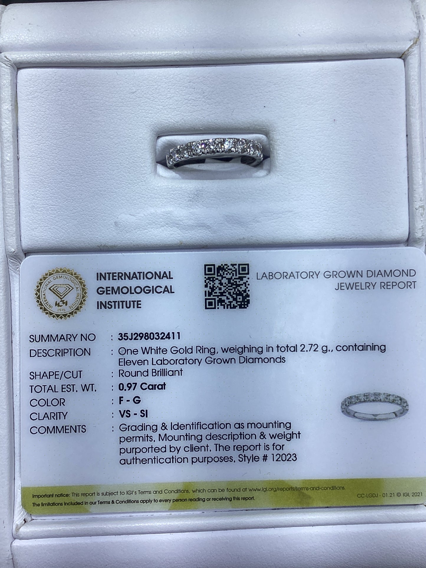 14kt White Gold 0.97 CTW Lab Diamond Band