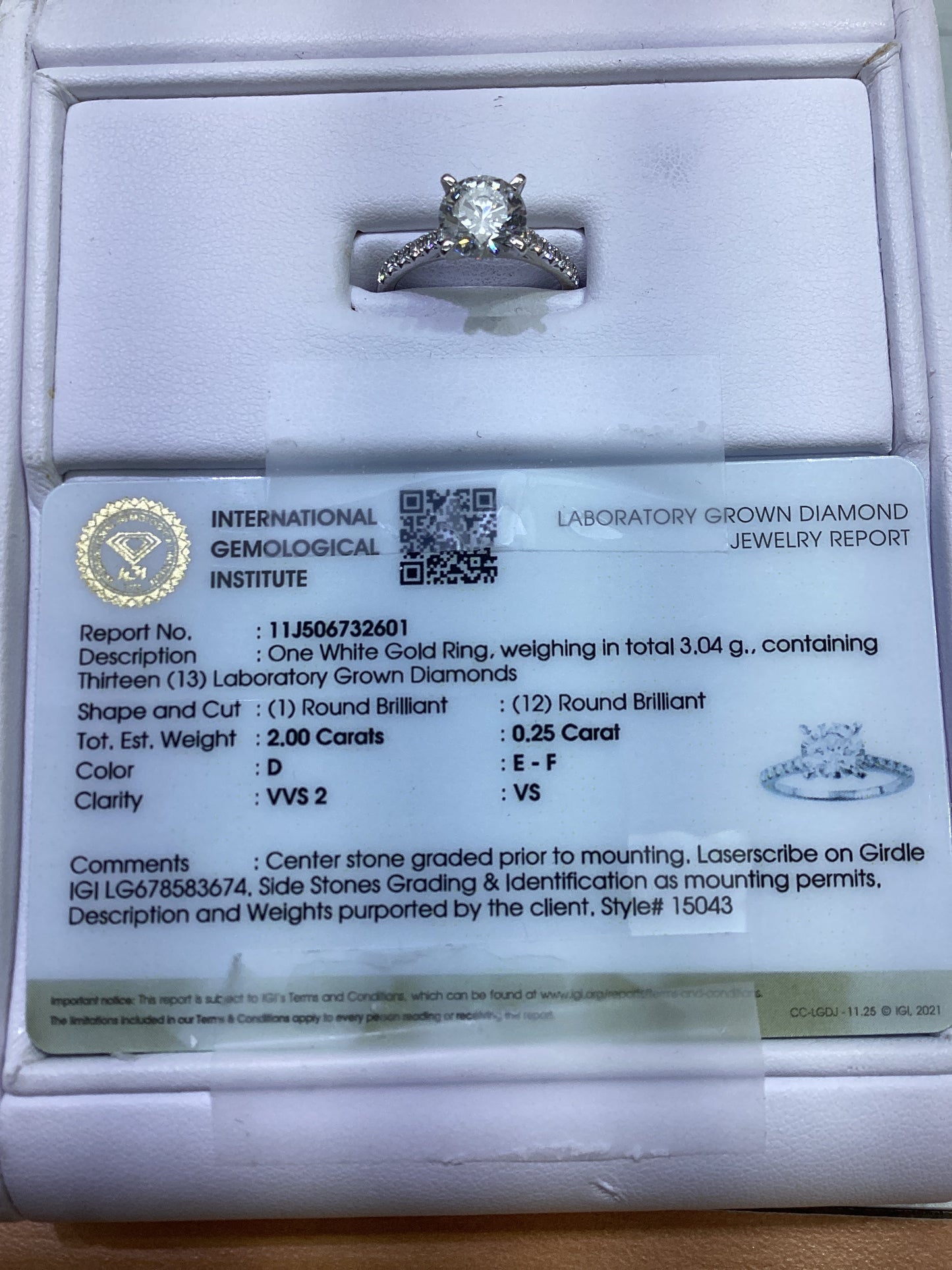 14kt White Gold 2.25 CTW Round Lab Diamond Ring