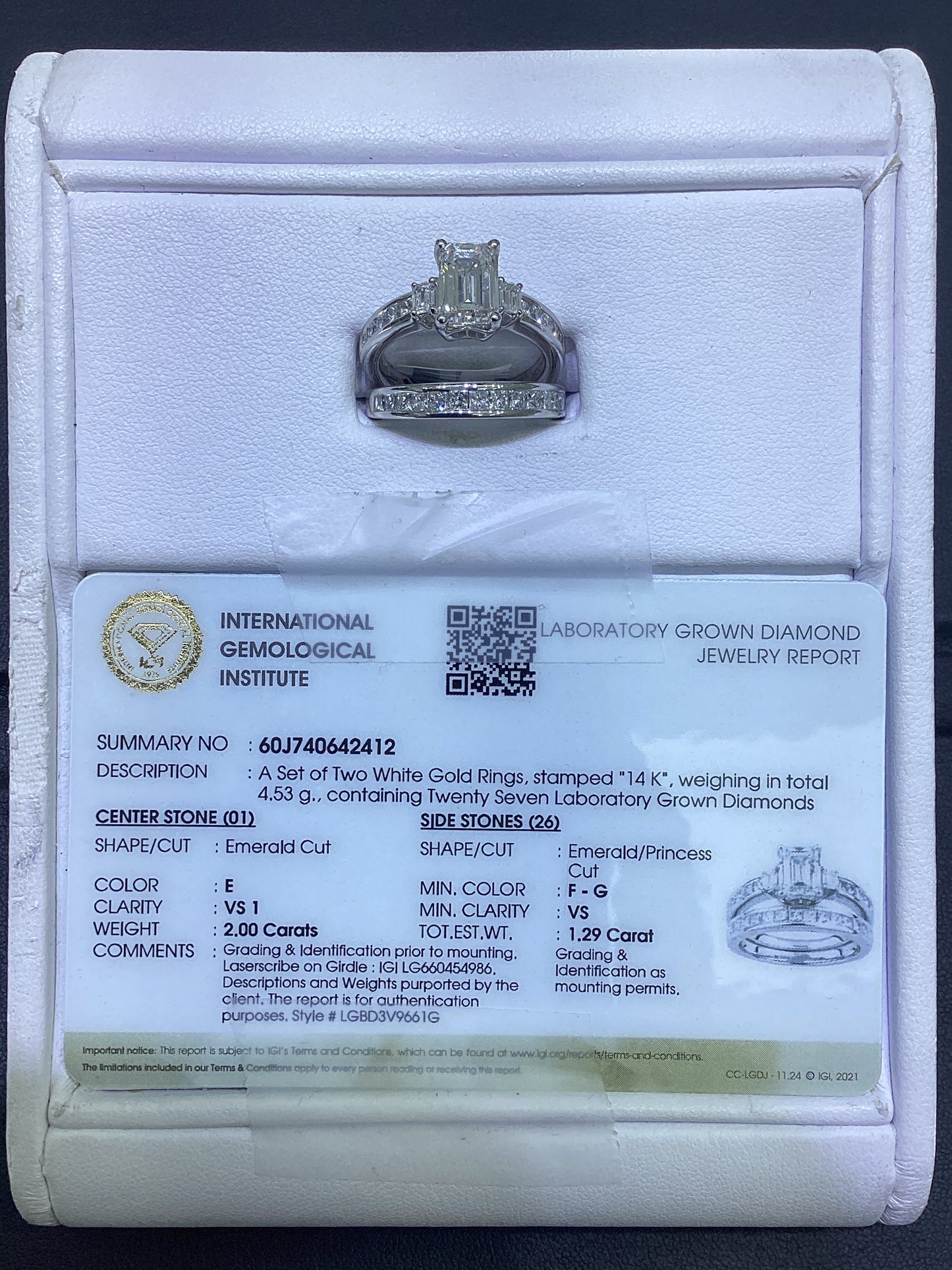 14kt White Gold 3.29 CTW Emerald Lab Diamond Ring
