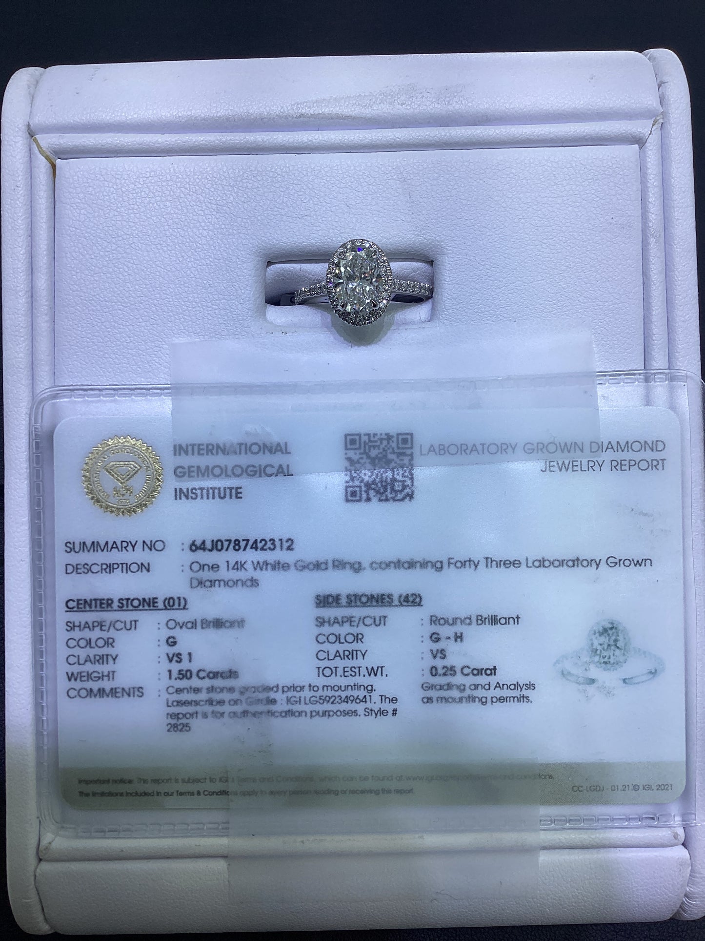 14kt White Gold 1.75 CTW Oval Lab Diamond Ring