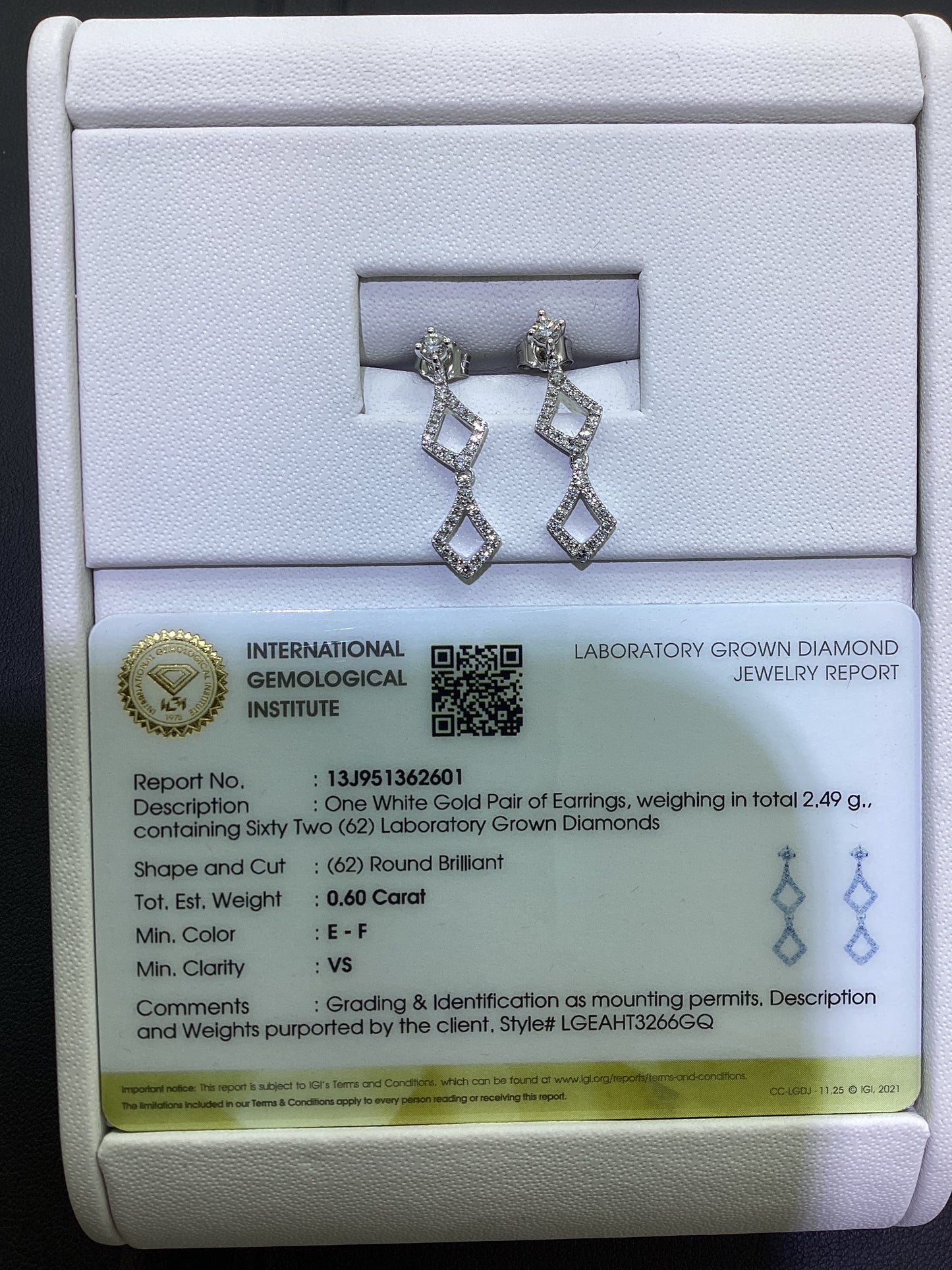 14kt White Gold 0.60 CTW Lab Diamond Earrings