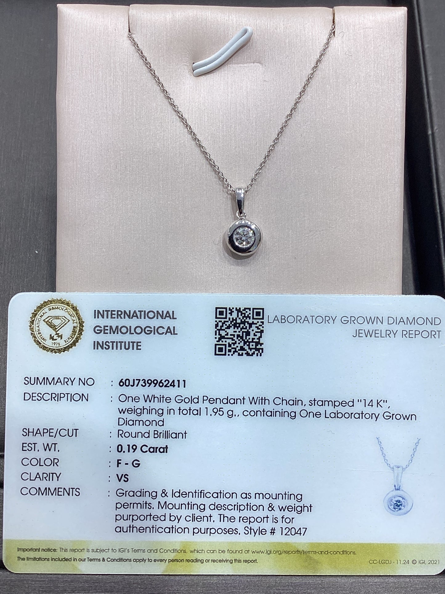 14kt White Gold 0.19 CTW Round Lab Diamond Pendant
