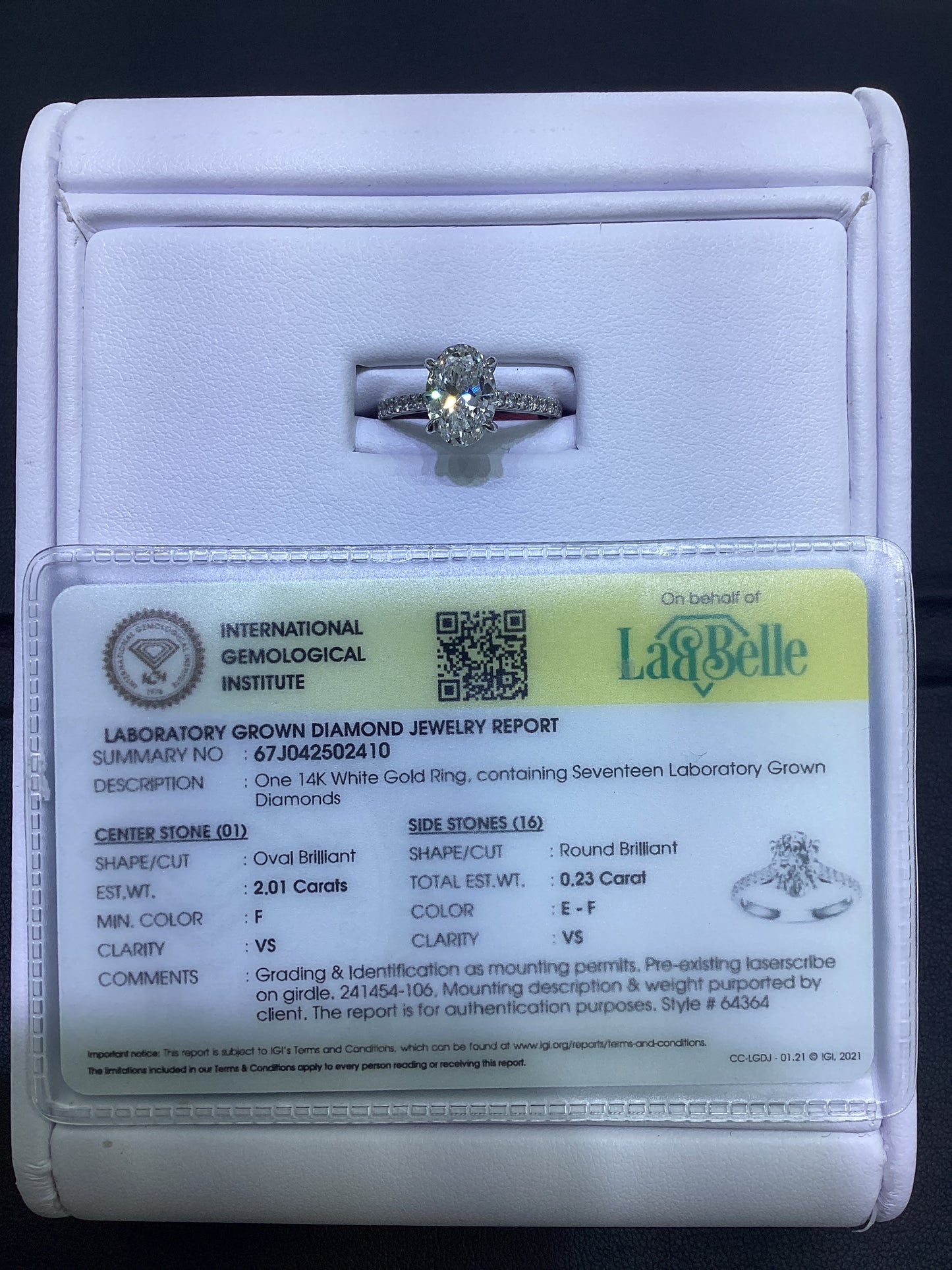 14kt White Gold 2.25 CTW Oval Lab Diamond Ring
