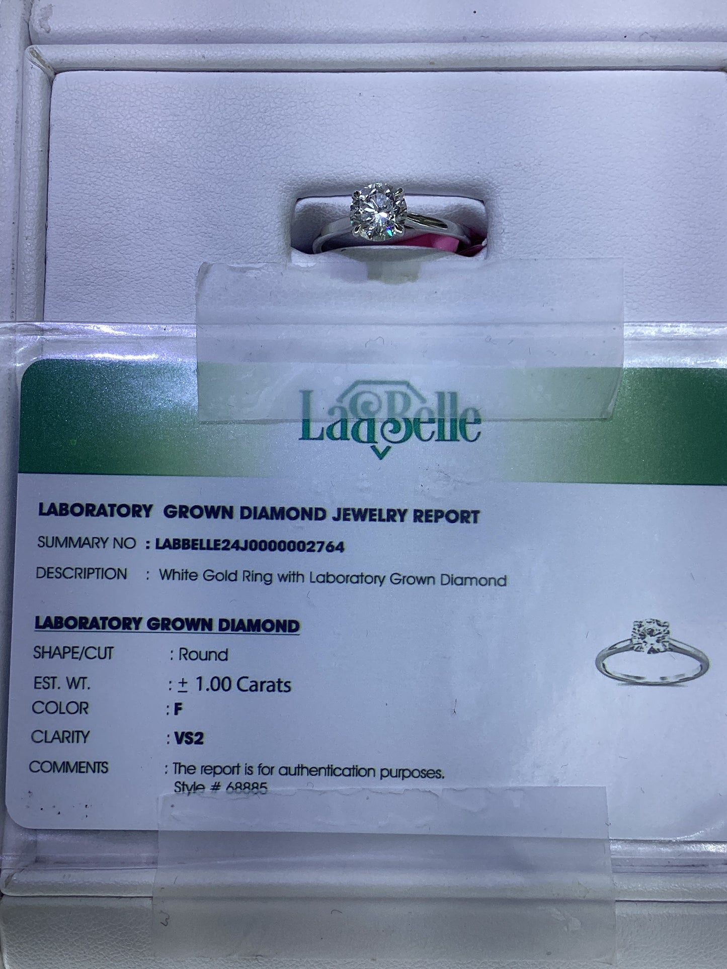10kt White Gold 1 CTW Round Lab Diamond Ring