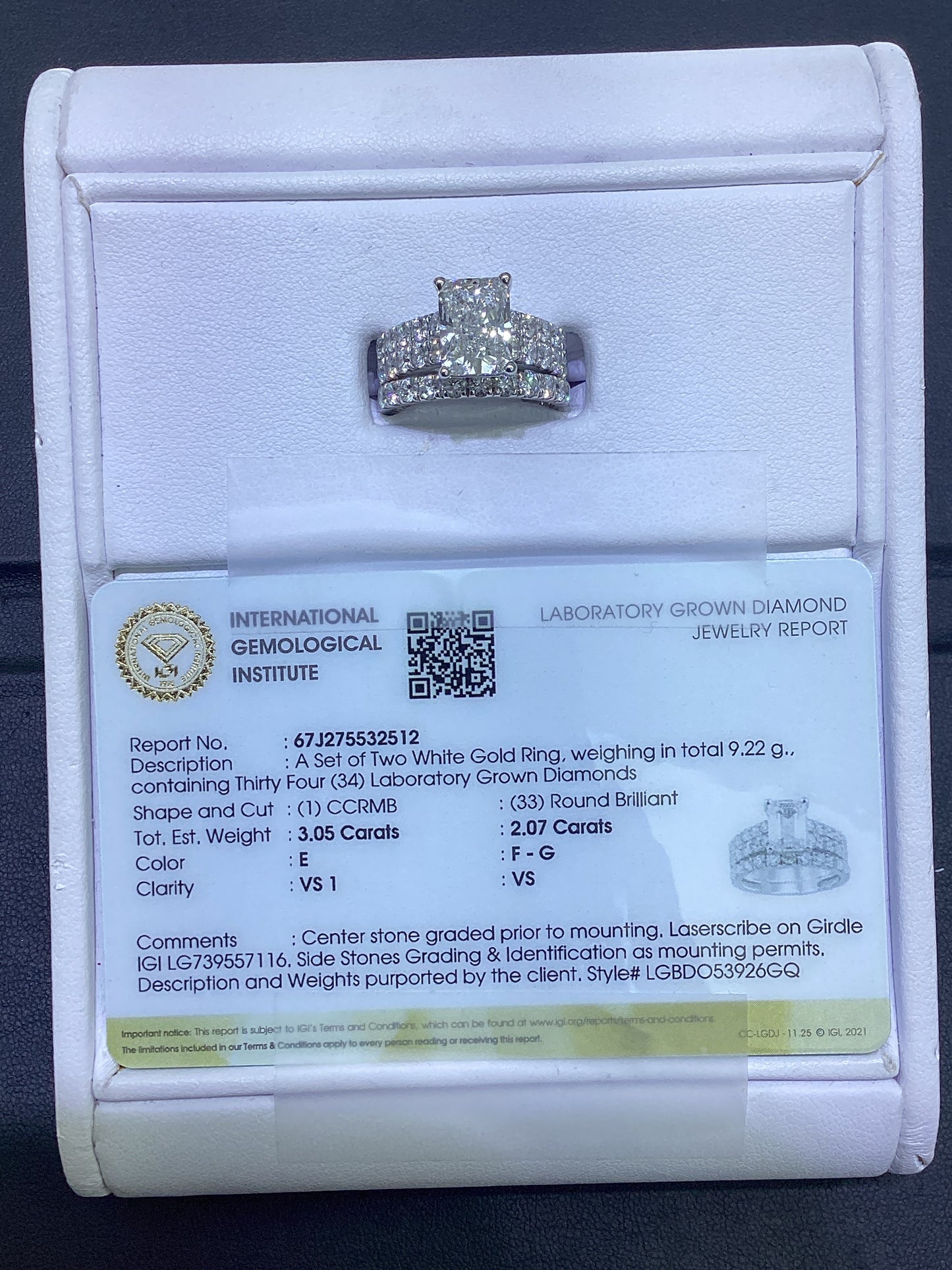 14kt White Gold 5.01 CTW Radiant Lab Diamond Ring