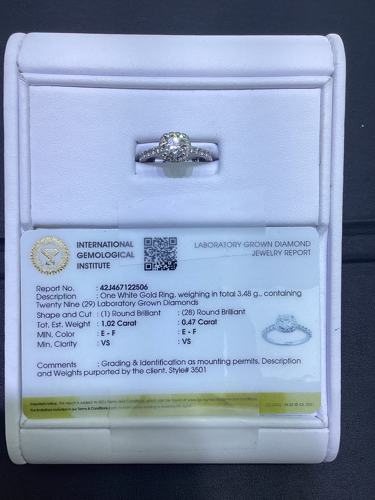 14kt White Gold 1.50 CTW  Round Lab Diamond Ring