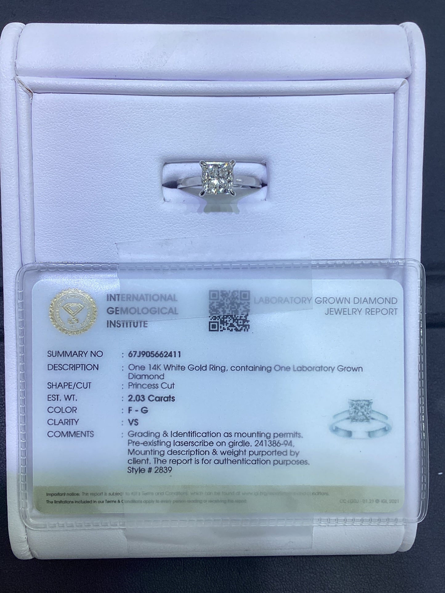 14kt White Gold 2.03 CTW Lab Diamond Ring