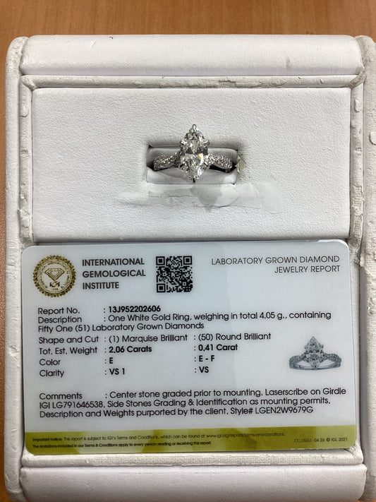 14kt White Gold 2.47 CTW Marquise Lab Diamond Ring