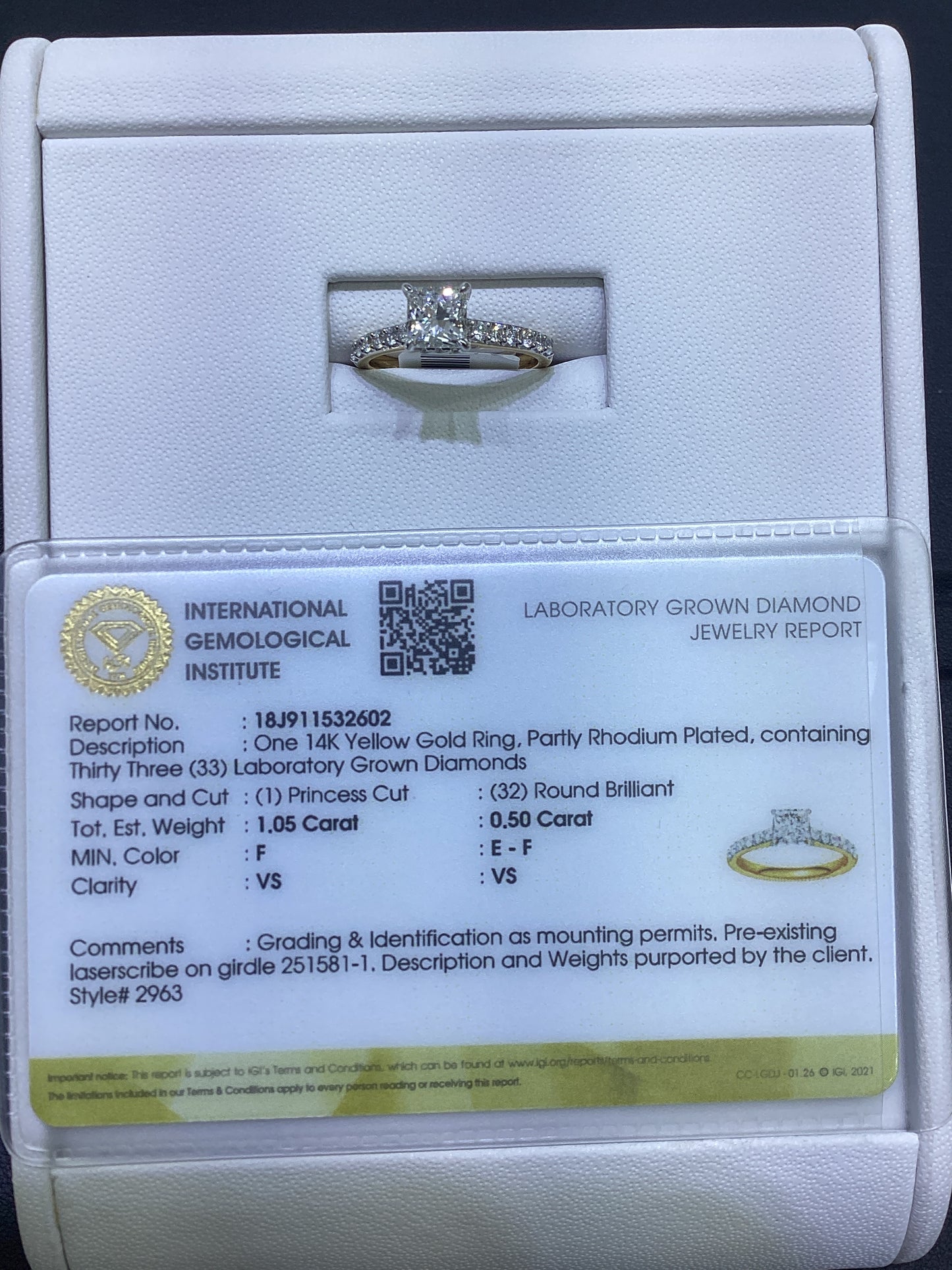14kt Yellow Gold 1.50 CTW Square Lab Diamond  Ring