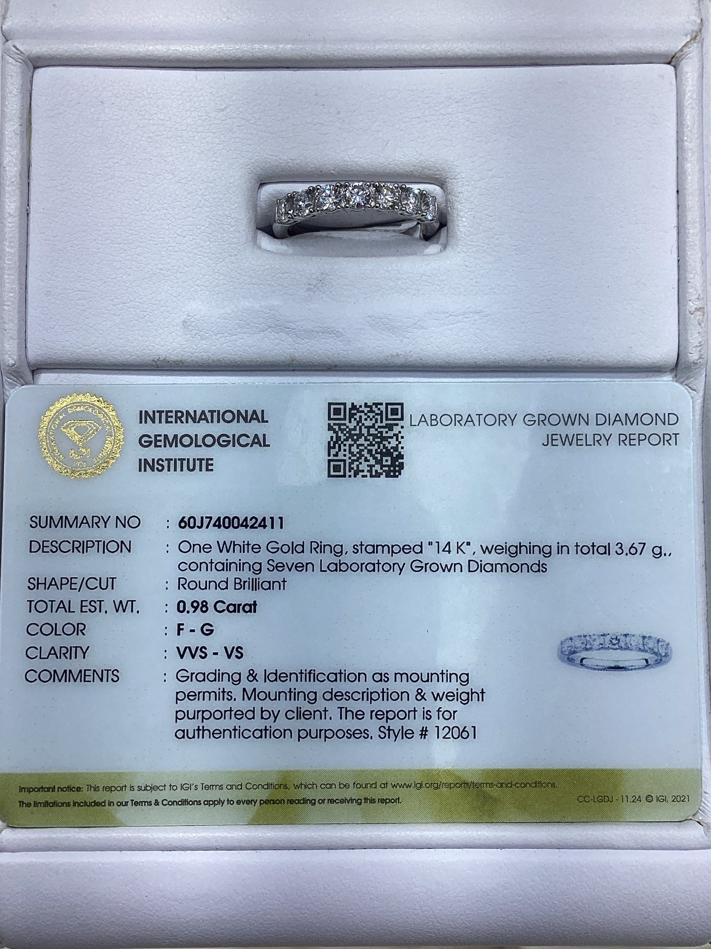 14kt White Gold 0.98 CTW Lab Diamond Band