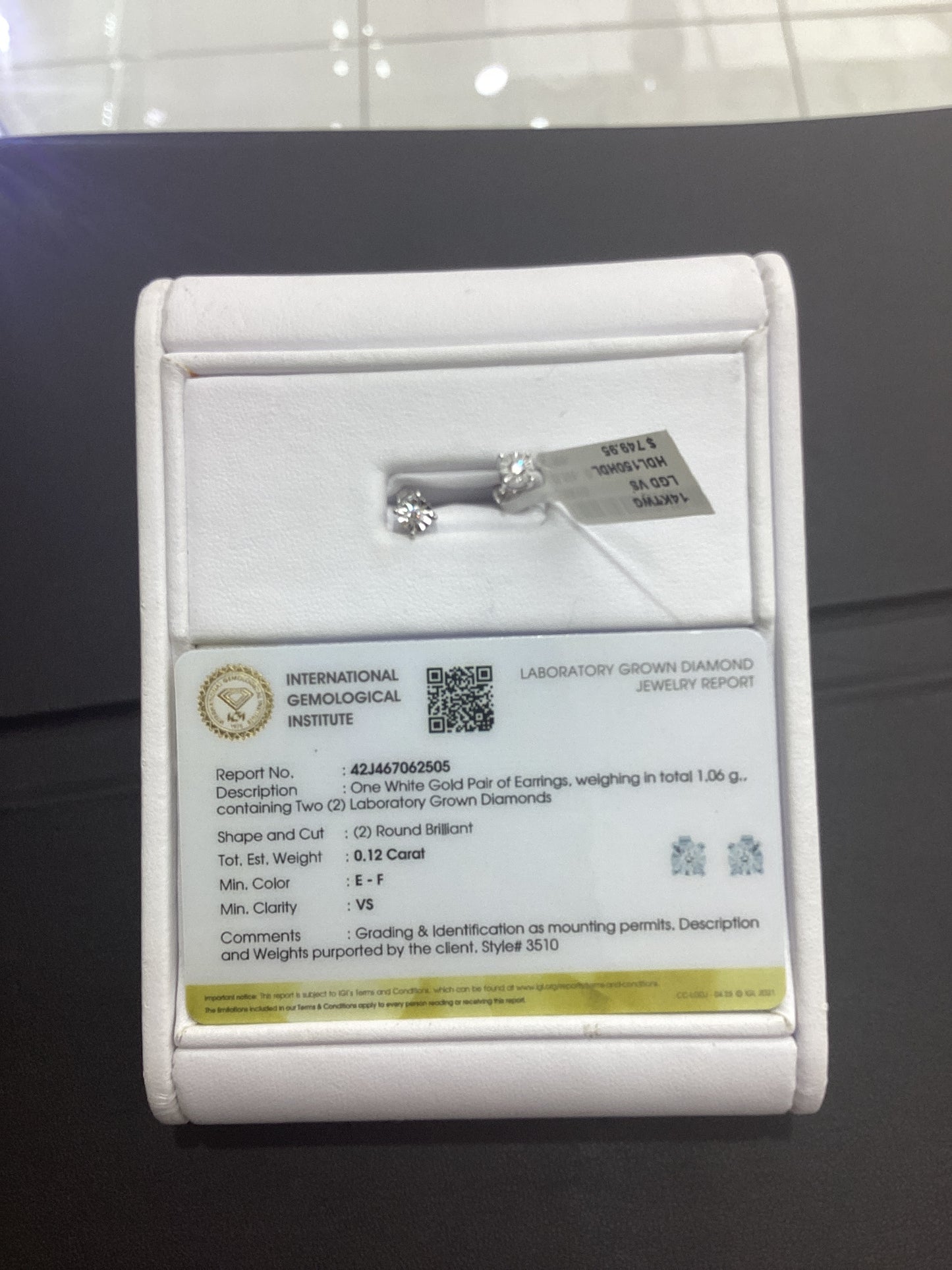 14kt White Gold 0.12 CTW  Lab Diamond Earring
