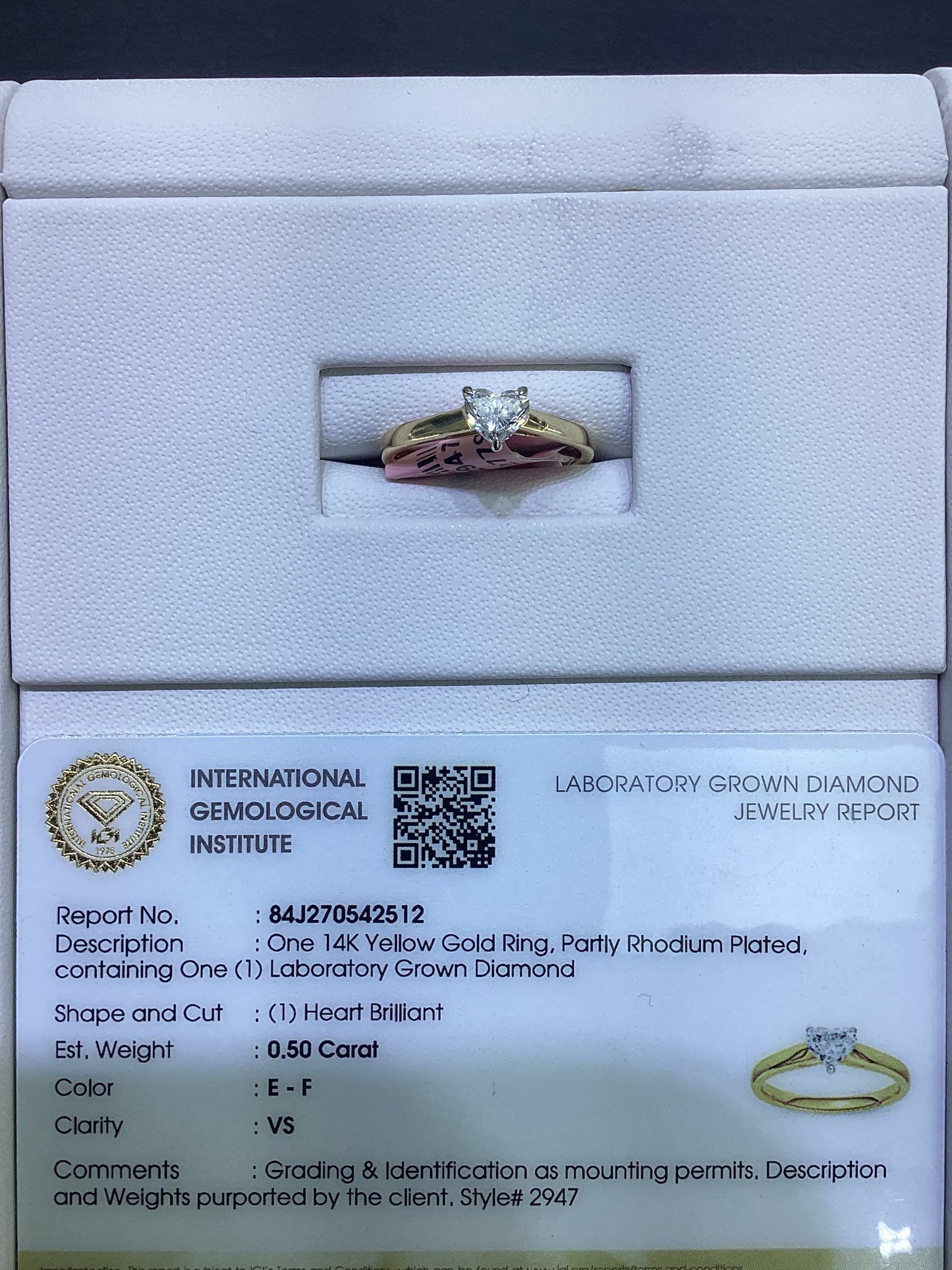 14kt Yellow Gold 0.50 CTW Heart Lab Diamond Ring