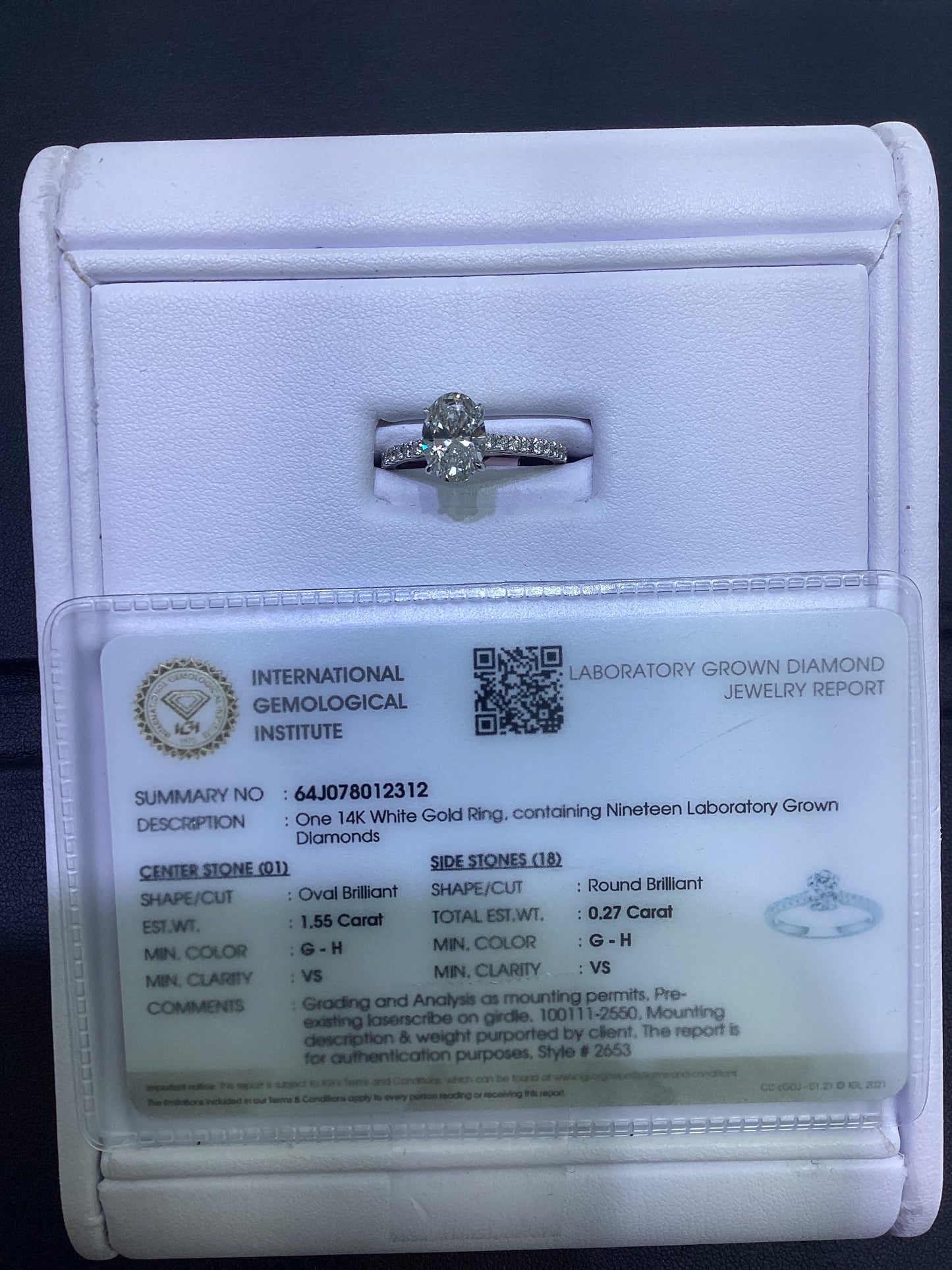 14kt White Gold 1.75 CTW Oval Lab Diamond Ring