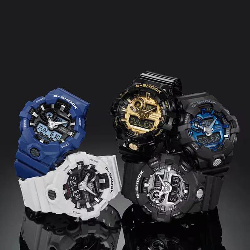 Men's Casio G-Shock Classic Black Resin Strap Watch with Gold-Tone Dial (Model: GA710GB-1A)