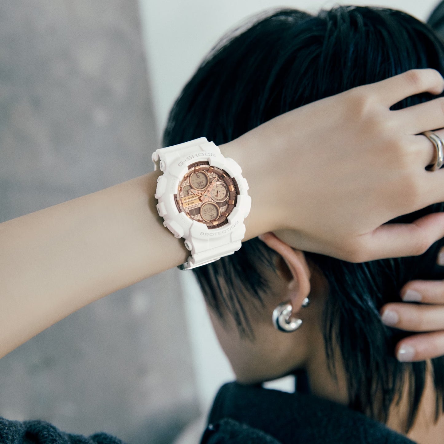 Casio G-Shock GMAS140PG-7A Rose Gold Analog-Digital White Rubber Women's Watch