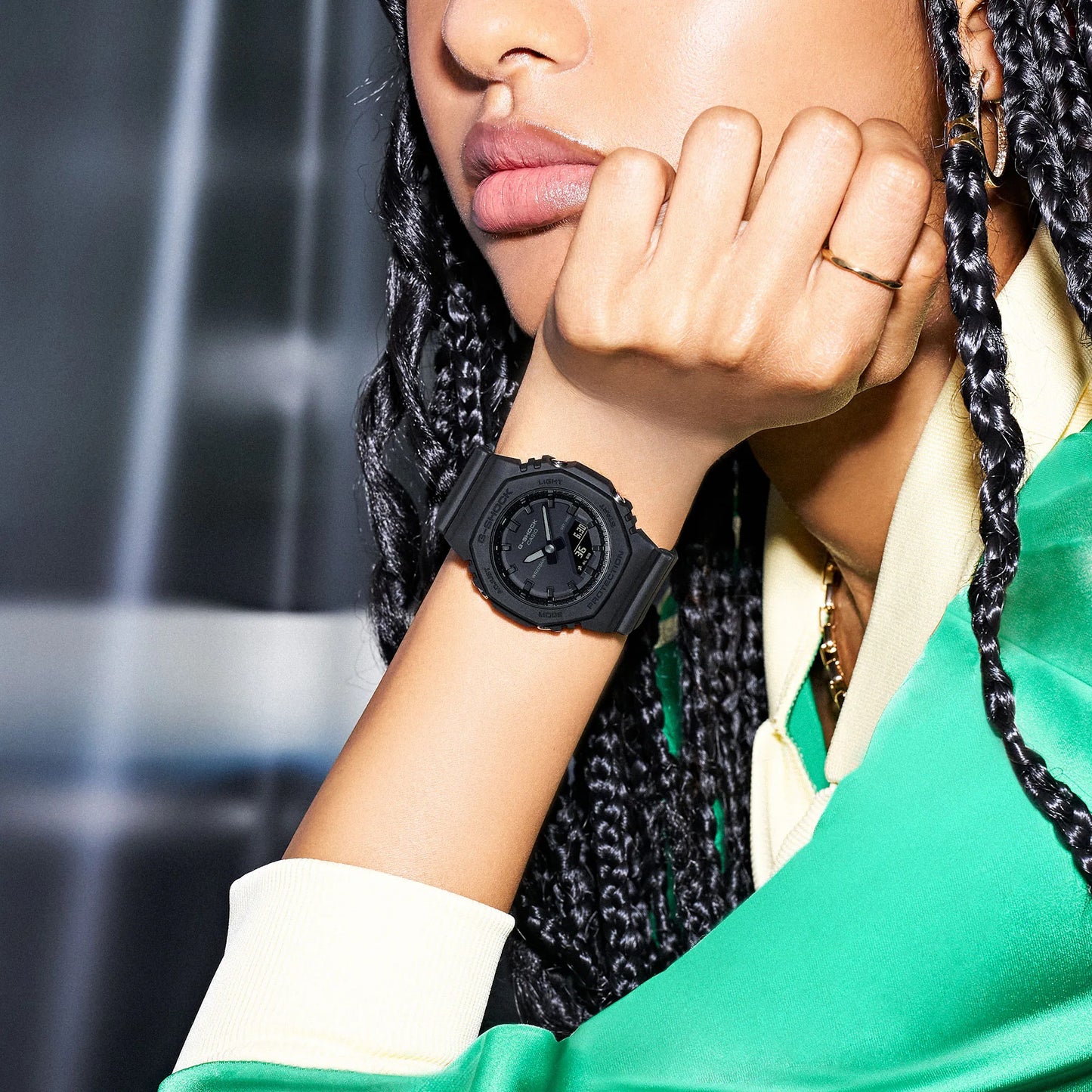 Ladies’ Casio G-Shock Analog-Digital Matte Black Bio-Based Resin Strap Watch (Model: GMAP2100BB1A)