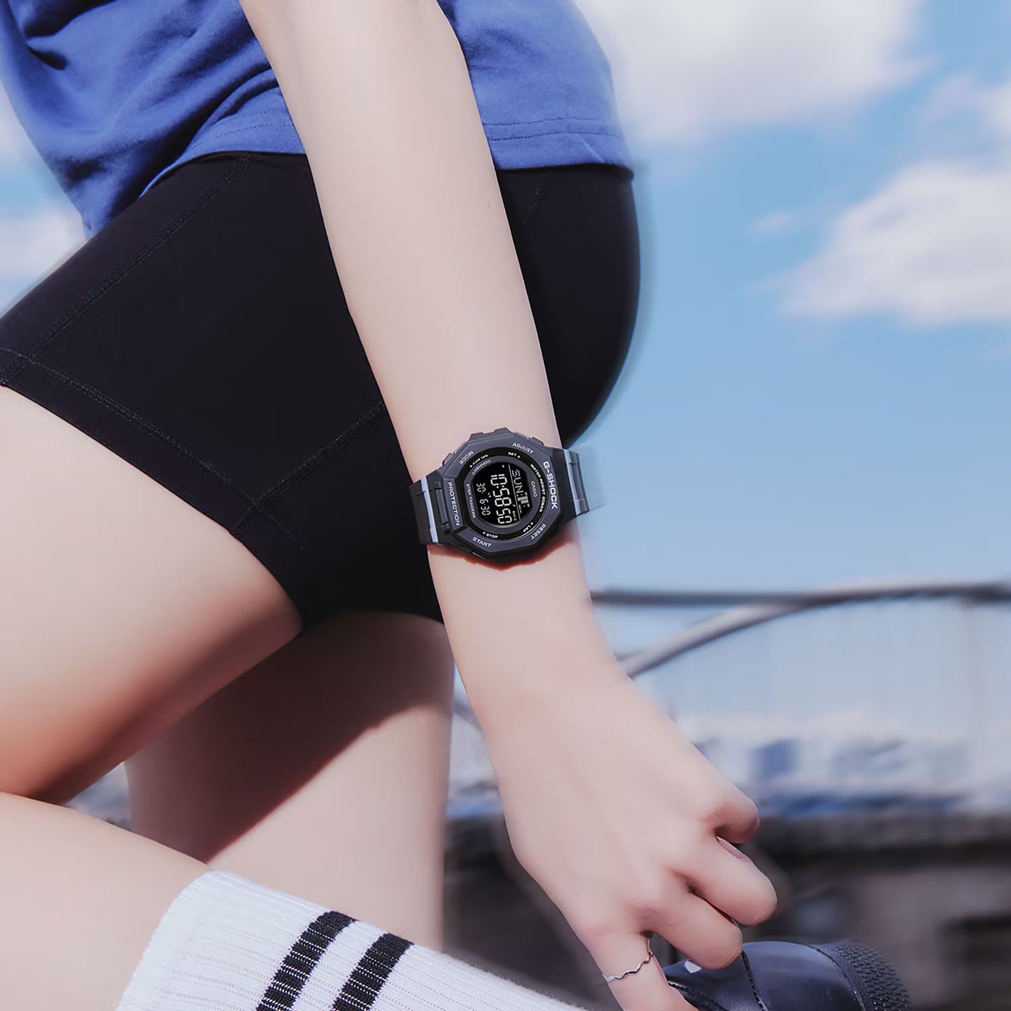Ladies’ Casio G-Shock Digital Step-Counter Black Resin Strap Watch with Black Dial (Model: GMDB300-1)