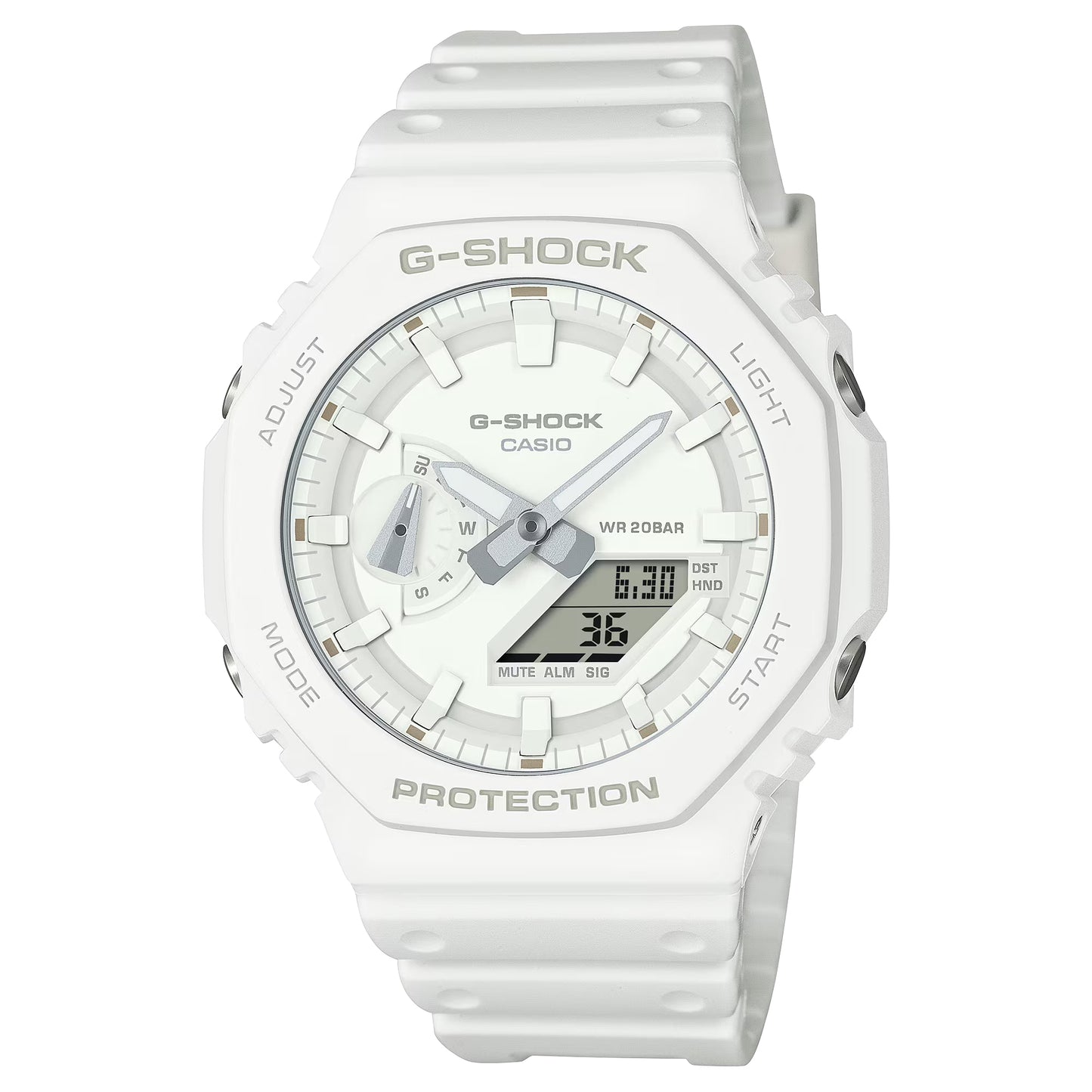 Men's Casio Tone-on-Tone G-SHOCK Analog/Digital Display Watch in White (Model GA2100-7A7)