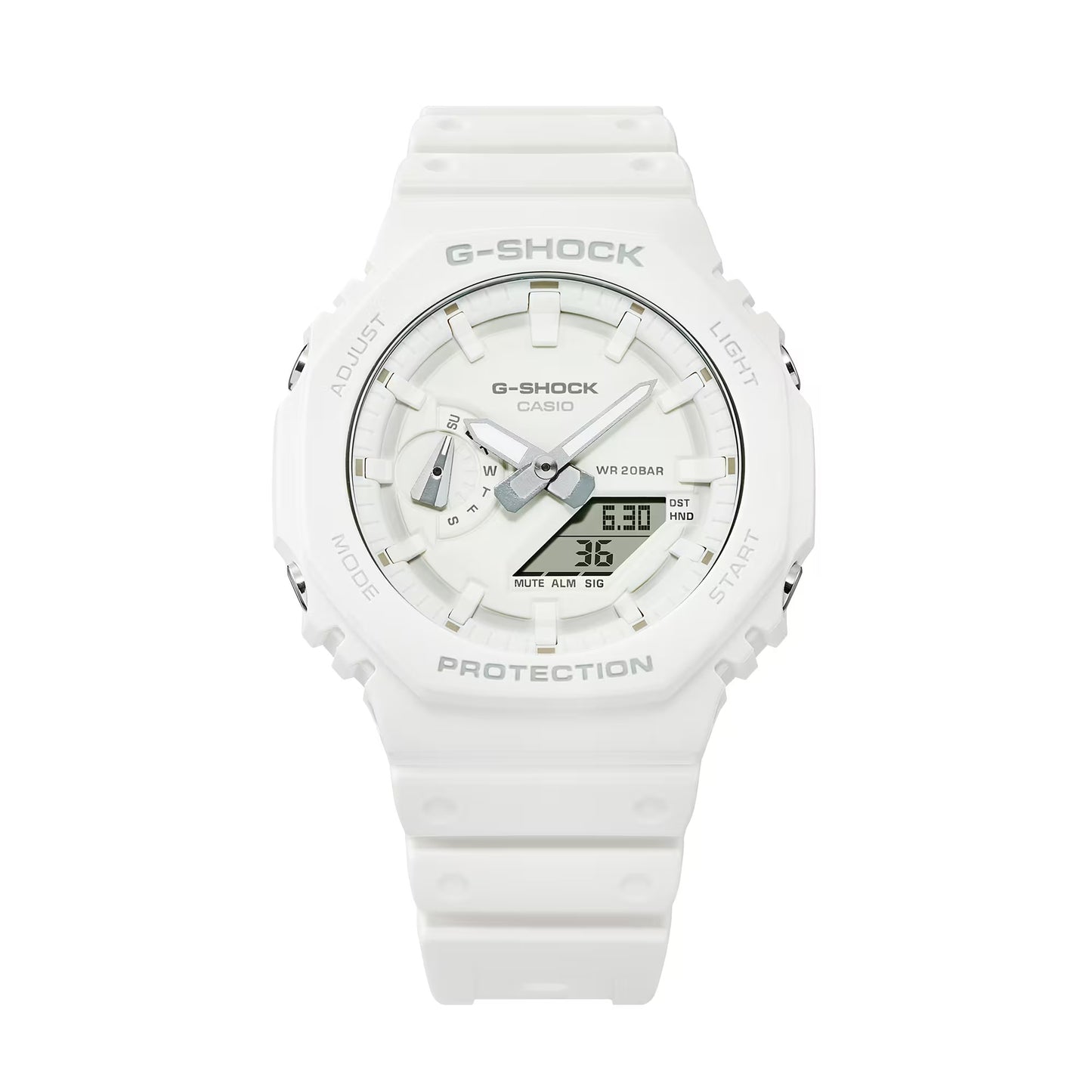 Men's Casio Tone-on-Tone G-SHOCK Analog/Digital Display Watch in White (Model GA2100-7A7)