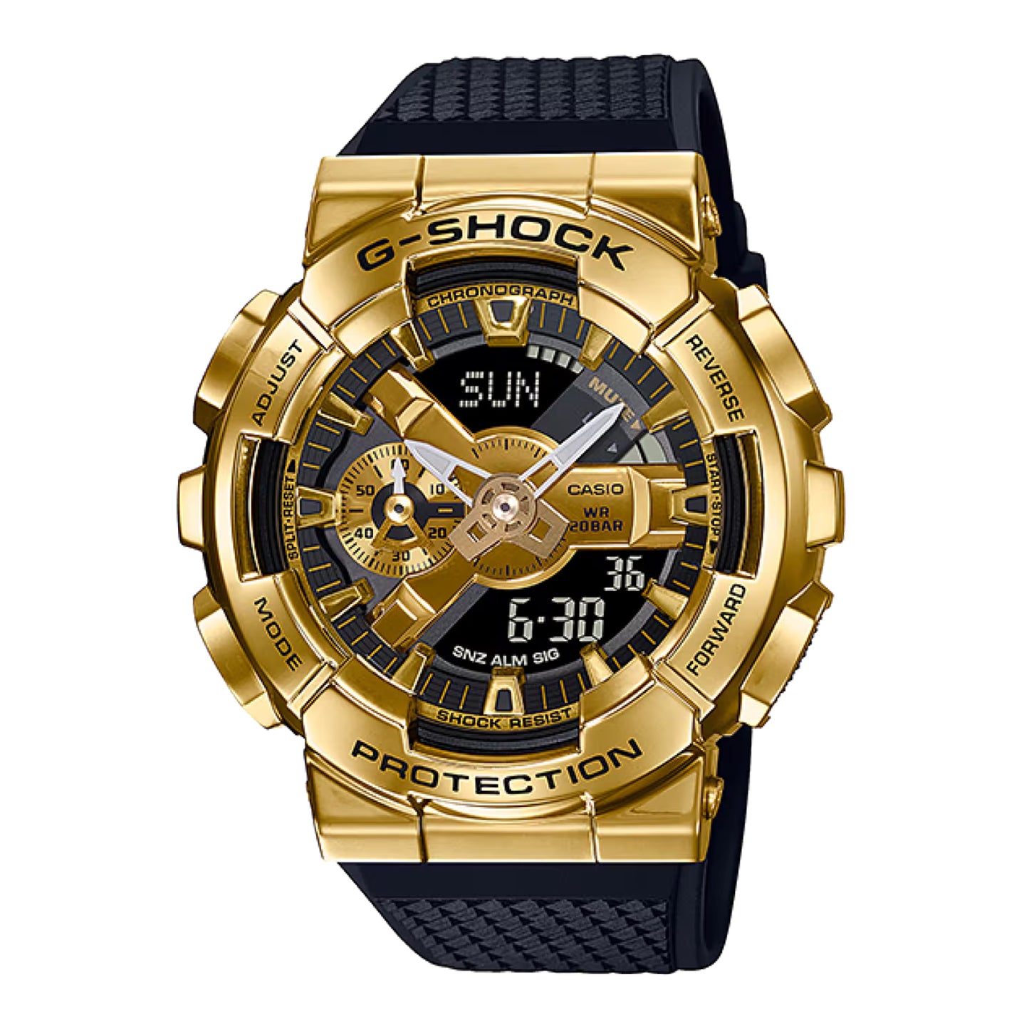 Men's Casio G-Shock Classic Gold-Tone Black Resin Strap Watch with Black and Gold-Tone Dial (Model: GM110G-1A9)