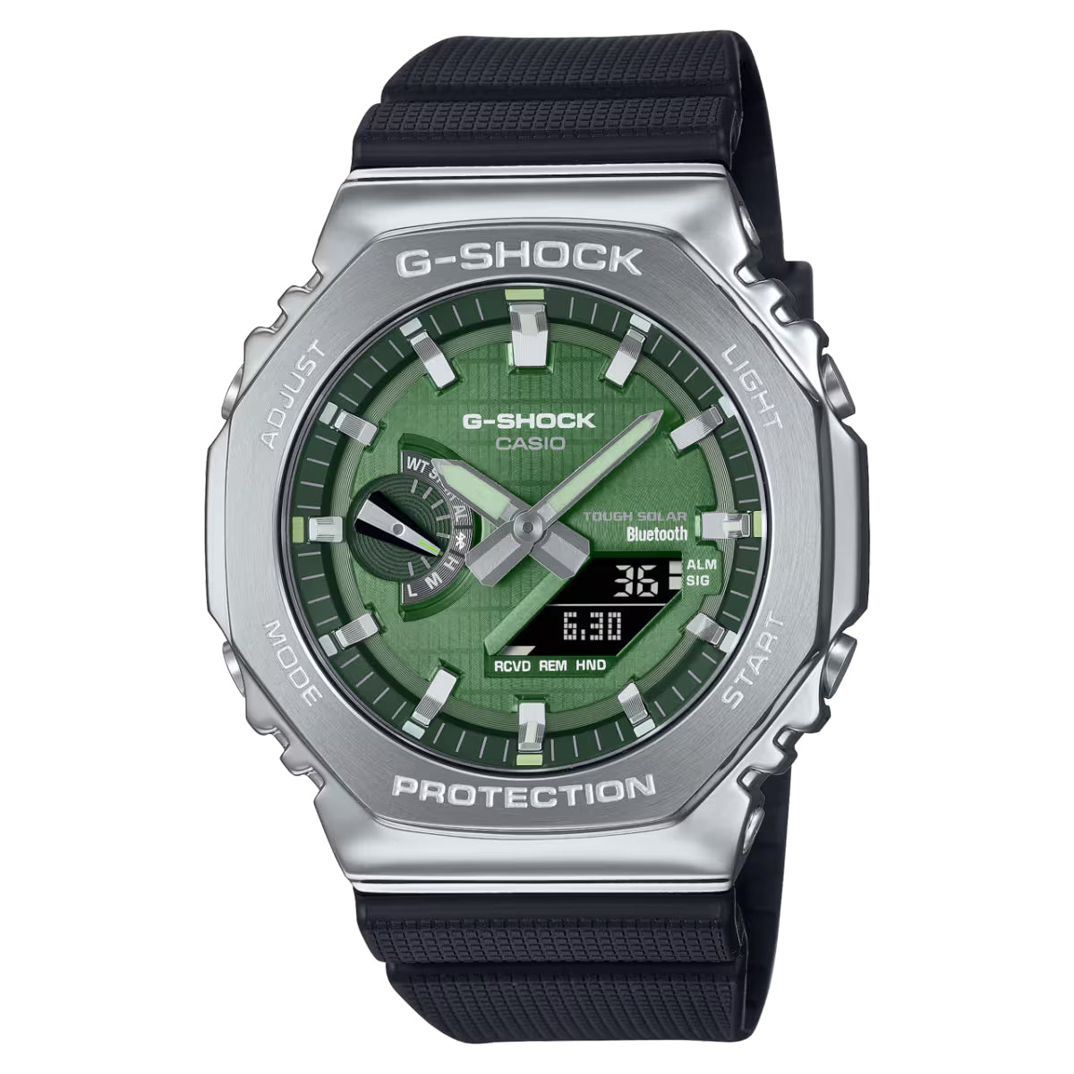 Casio G-Shock G-Steel Solar Connected Green Dial Black Resin Strap Watch - GBM2100A-1A3