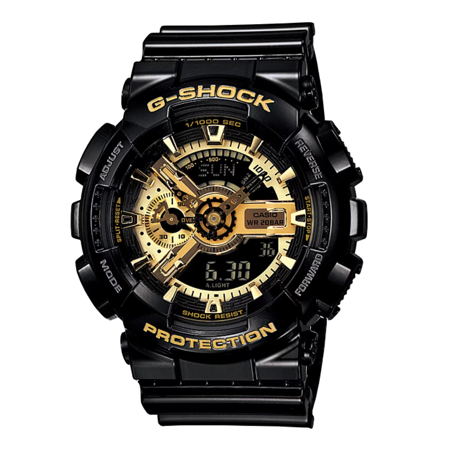 Men's Casio G-Shock Classic Resin Strap Watch with Black and Gold-Tone Dial (Model: GA110GB-1A)