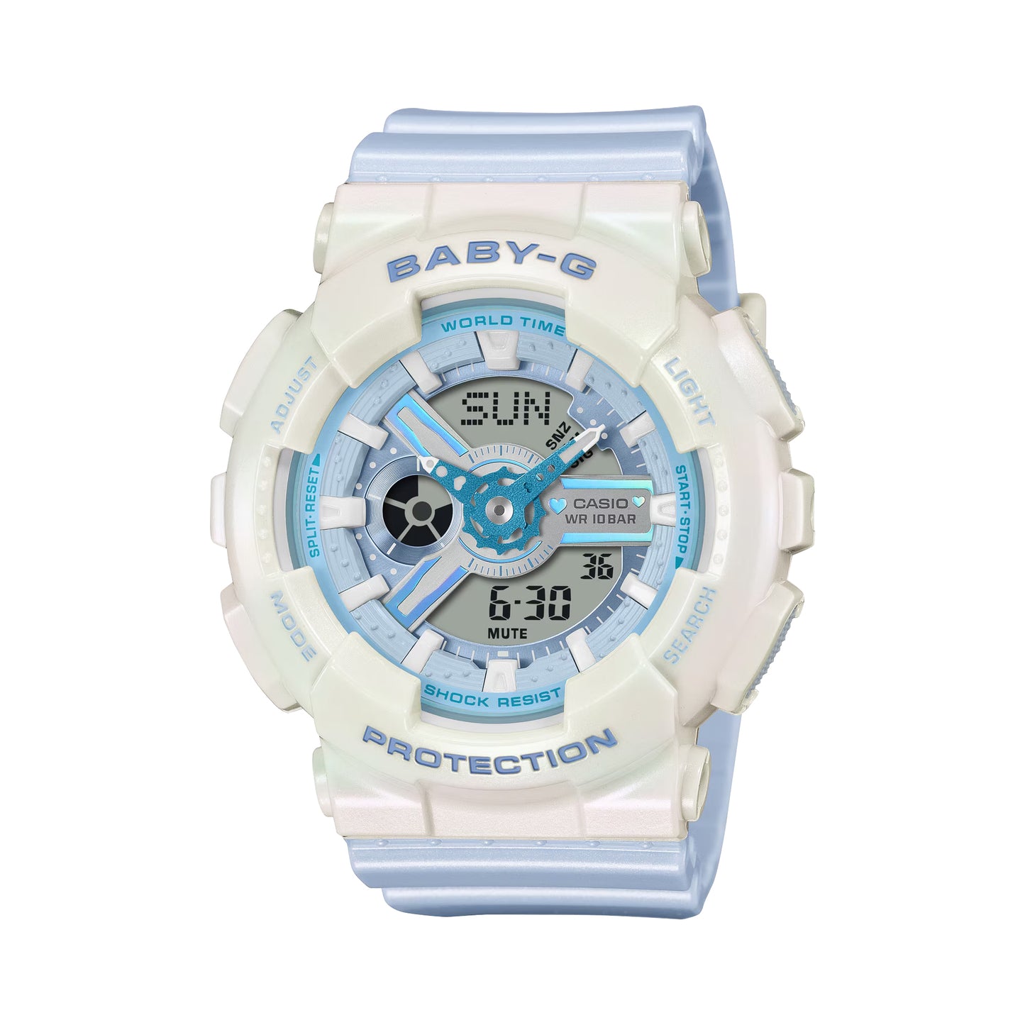 Baby G-Shock Blue Dial Blue Resin Band Iridescent White Case Watch BA110PD-2A