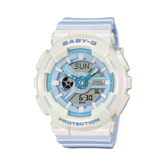 Baby G-Shock Blue Dial Blue Resin Band Iridescent White Case Watch BA110PD-2A