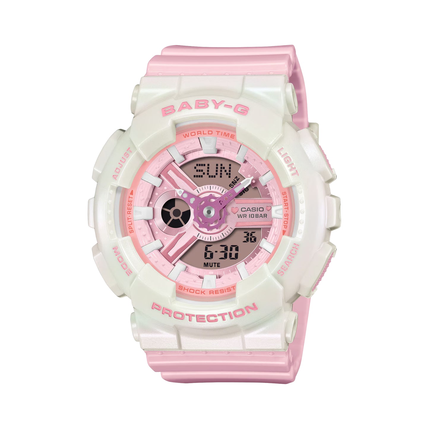 Baby G-Shock Pink Dial Pink Resin Band Iridescent White Case Watch BA110PD-4A