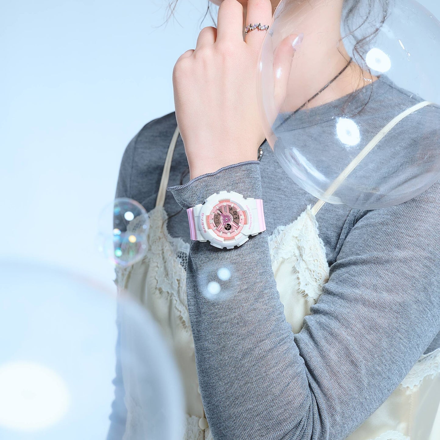 Baby G-Shock Pink Dial Pink Resin Band Iridescent White Case Watch BA110PD-4A