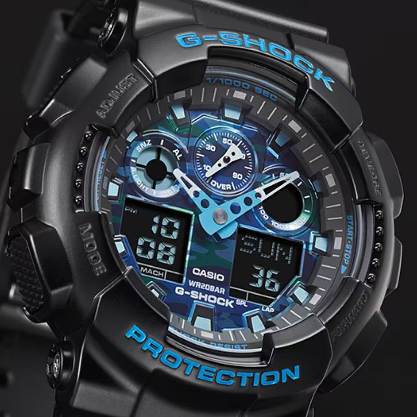 Casio GA100CB-1A Men's Black Analog Digital Blue Dial G Shock Watch