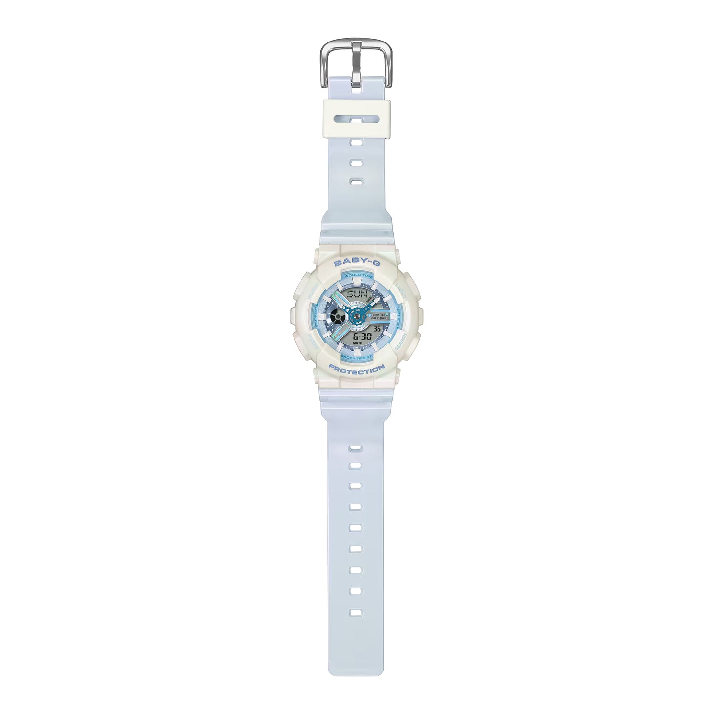 Baby G-Shock Blue Dial Blue Resin Band Iridescent White Case Watch BA110PD-2A
