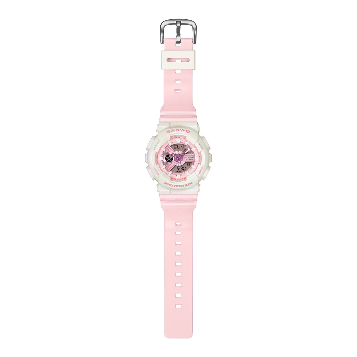 Baby G-Shock Pink Dial Pink Resin Band Iridescent White Case Watch BA110PD-4A