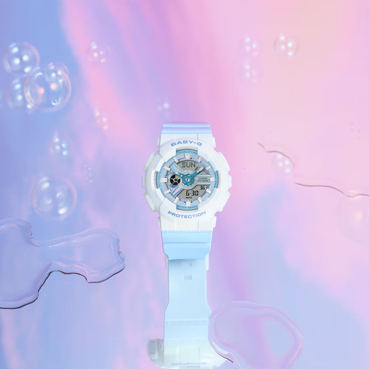 Baby G-Shock Blue Dial Blue Resin Band Iridescent White Case Watch BA110PD-2A