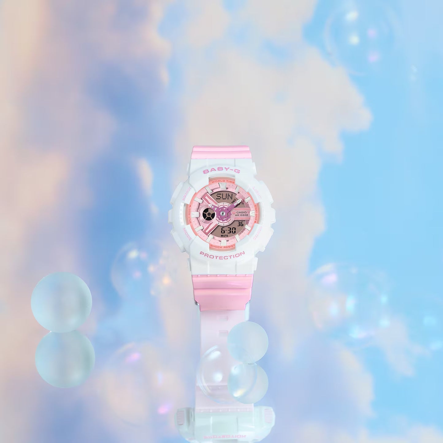Baby G-Shock Pink Dial Pink Resin Band Iridescent White Case Watch BA110PD-4A