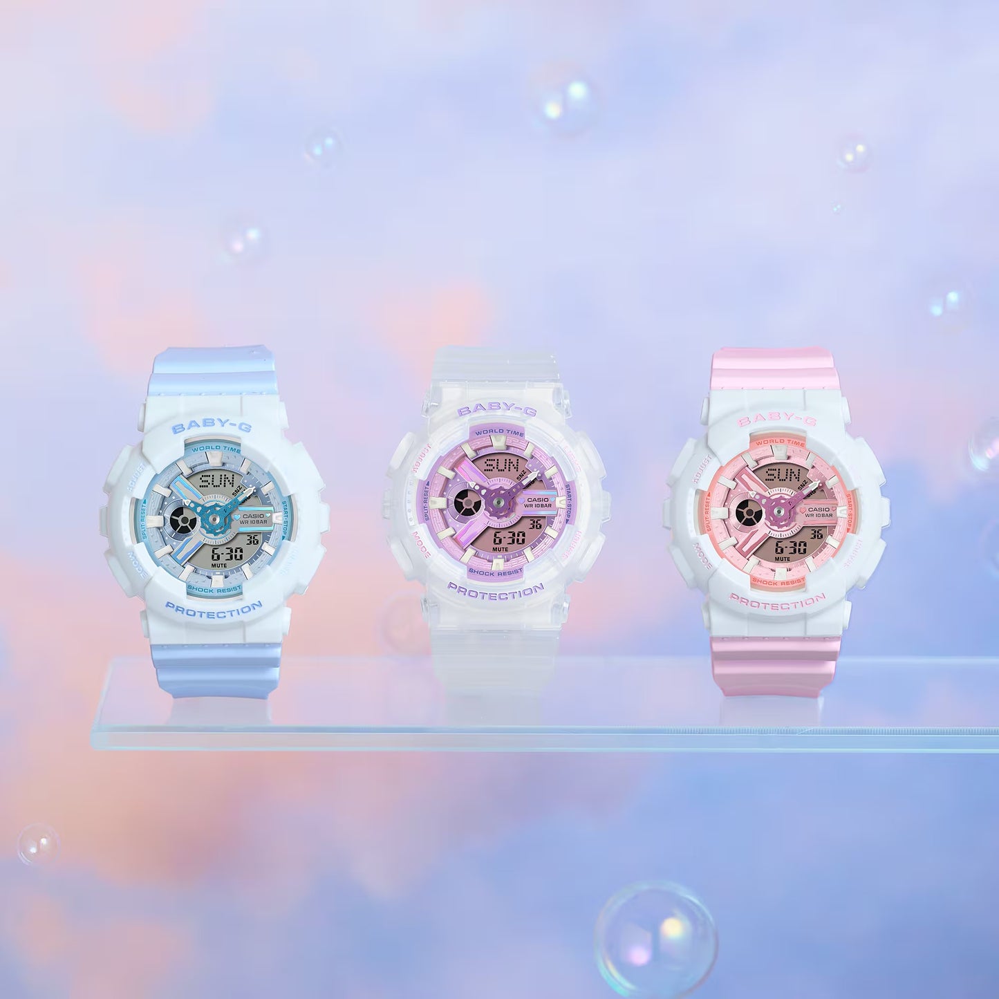 Baby G-Shock Pink Dial Pink Resin Band Iridescent White Case Watch BA110PD-4A