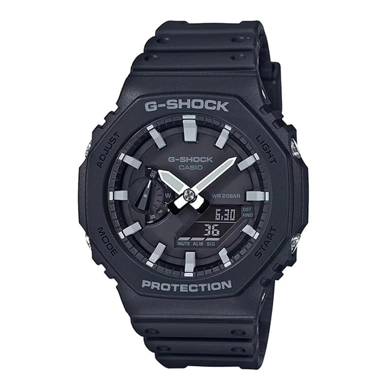 Men's Casio G-Shock Icon Analog-Digital Black Resin Strap Watch with Black Dial (Model: GA2100-1A)