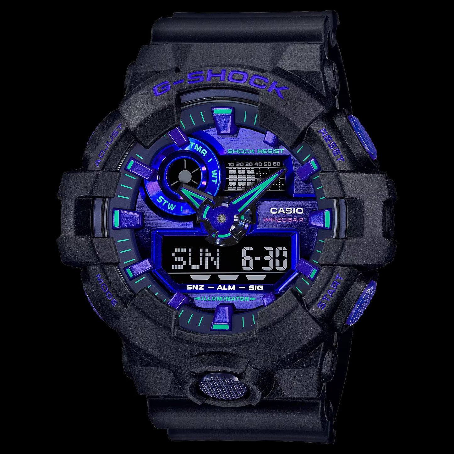 Men's Casio G-Shock Virtual World Analog-Digital Blue Violet Metallic Dial Watch GA700VB-1A