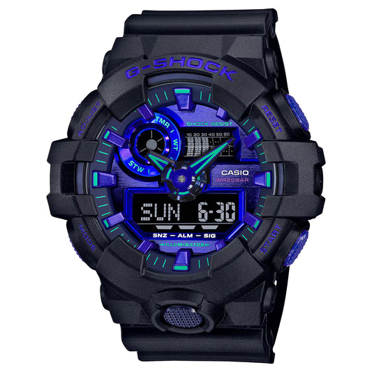 Men's Casio G-Shock Virtual World Analog-Digital Blue Violet Metallic Dial Watch GA700VB-1A
