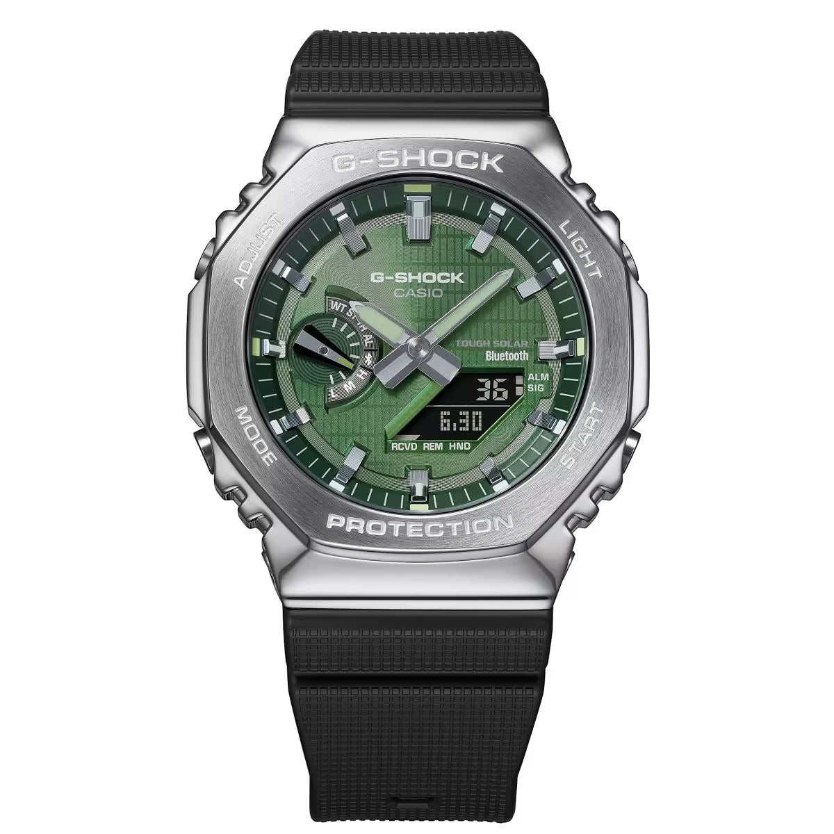 Casio G-Shock G-Steel Solar Connected Green Dial Black Resin Strap Watch - GBM2100A-1A3